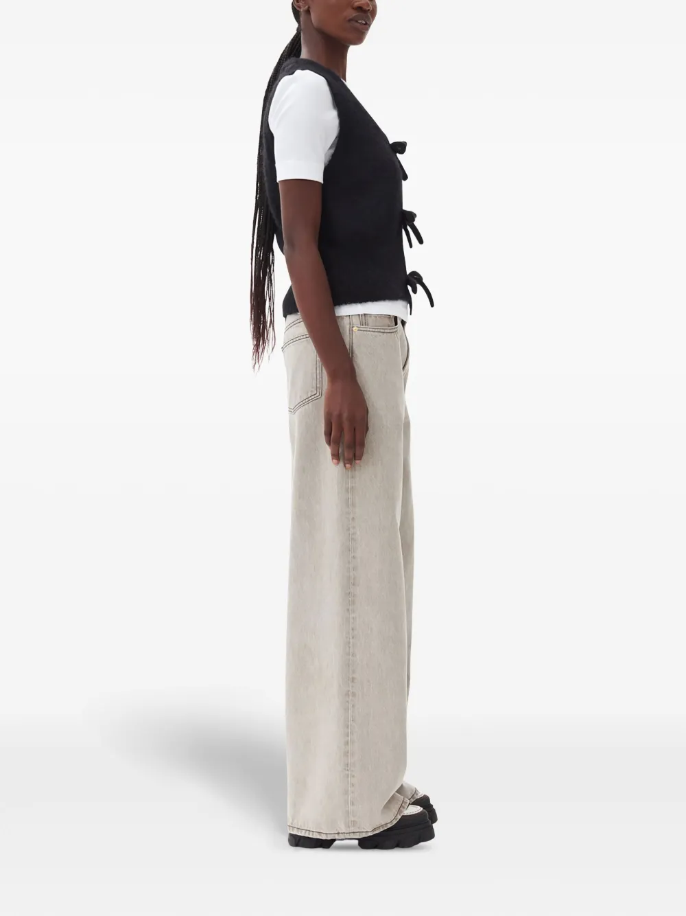 Ganni Knitted Tie String Vest In Black