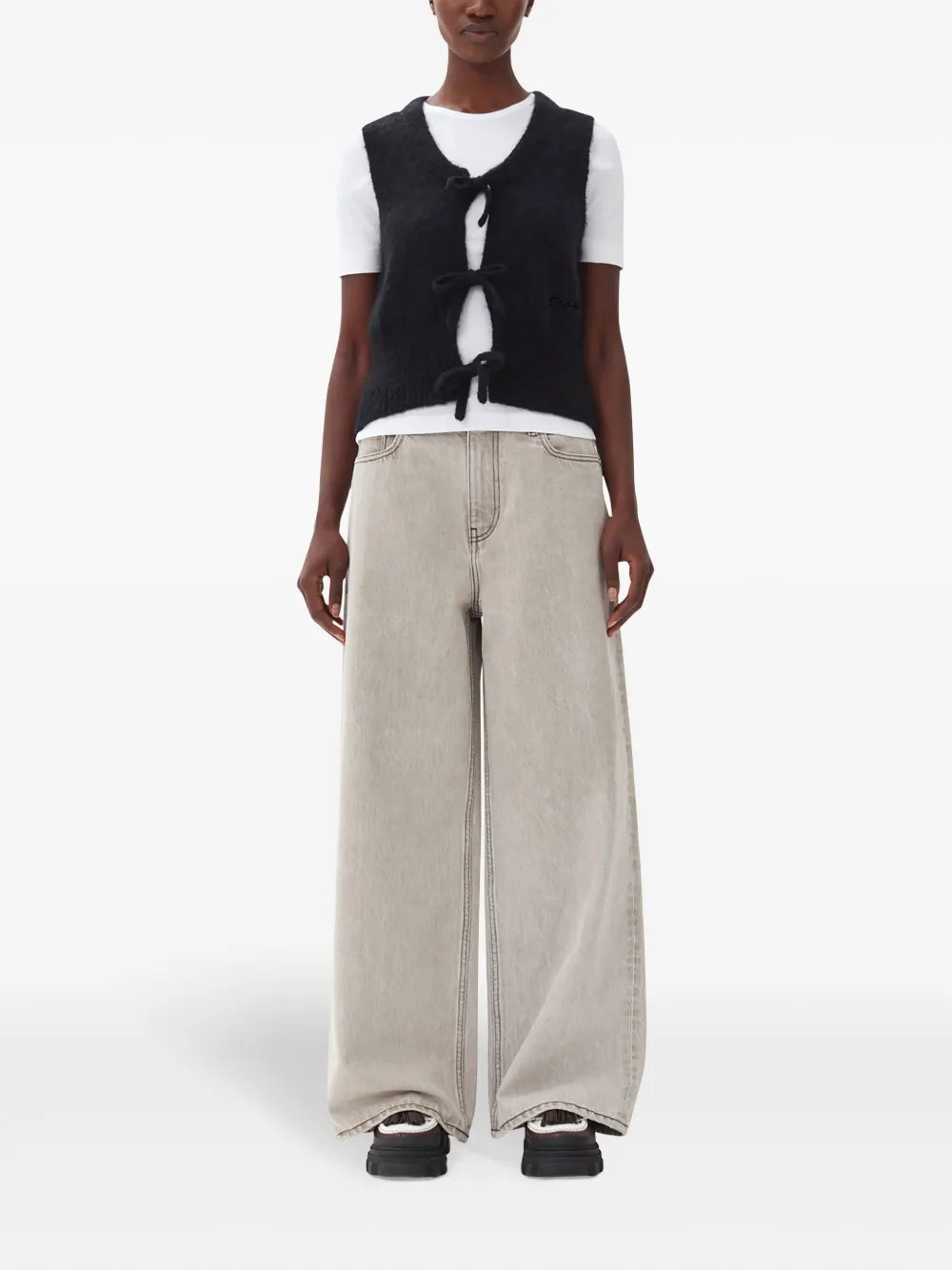 Ganni Knitted Tie String Vest In Black