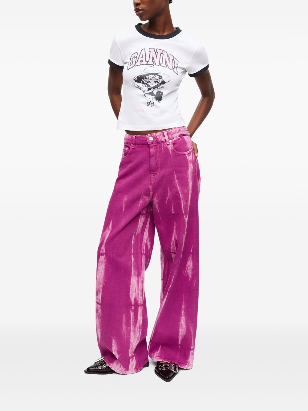 GANNI Jeans met tie-dye print - Roze