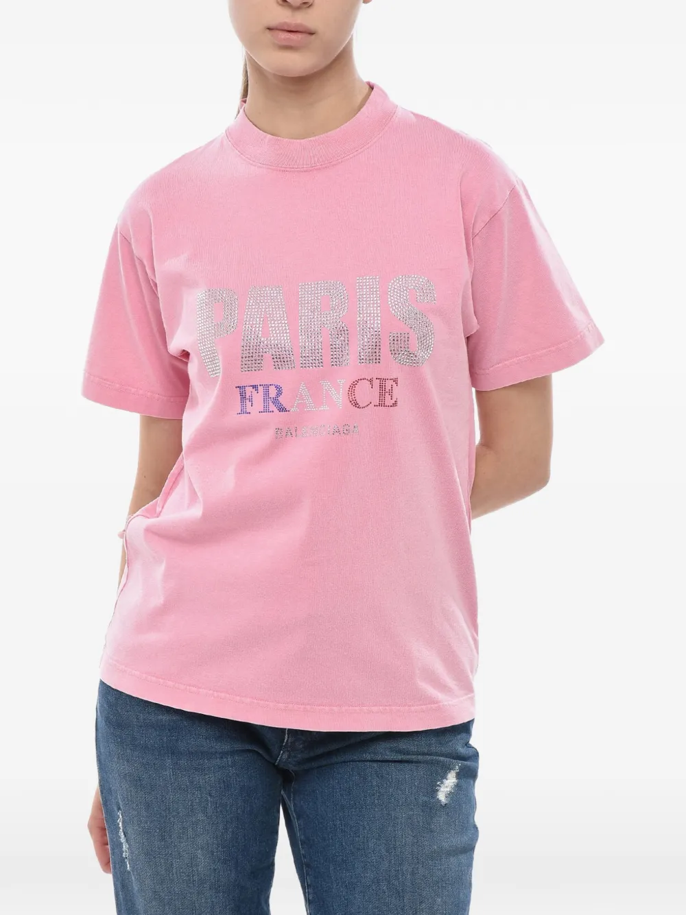 Balenciaga T-shirt met logo studs Roze