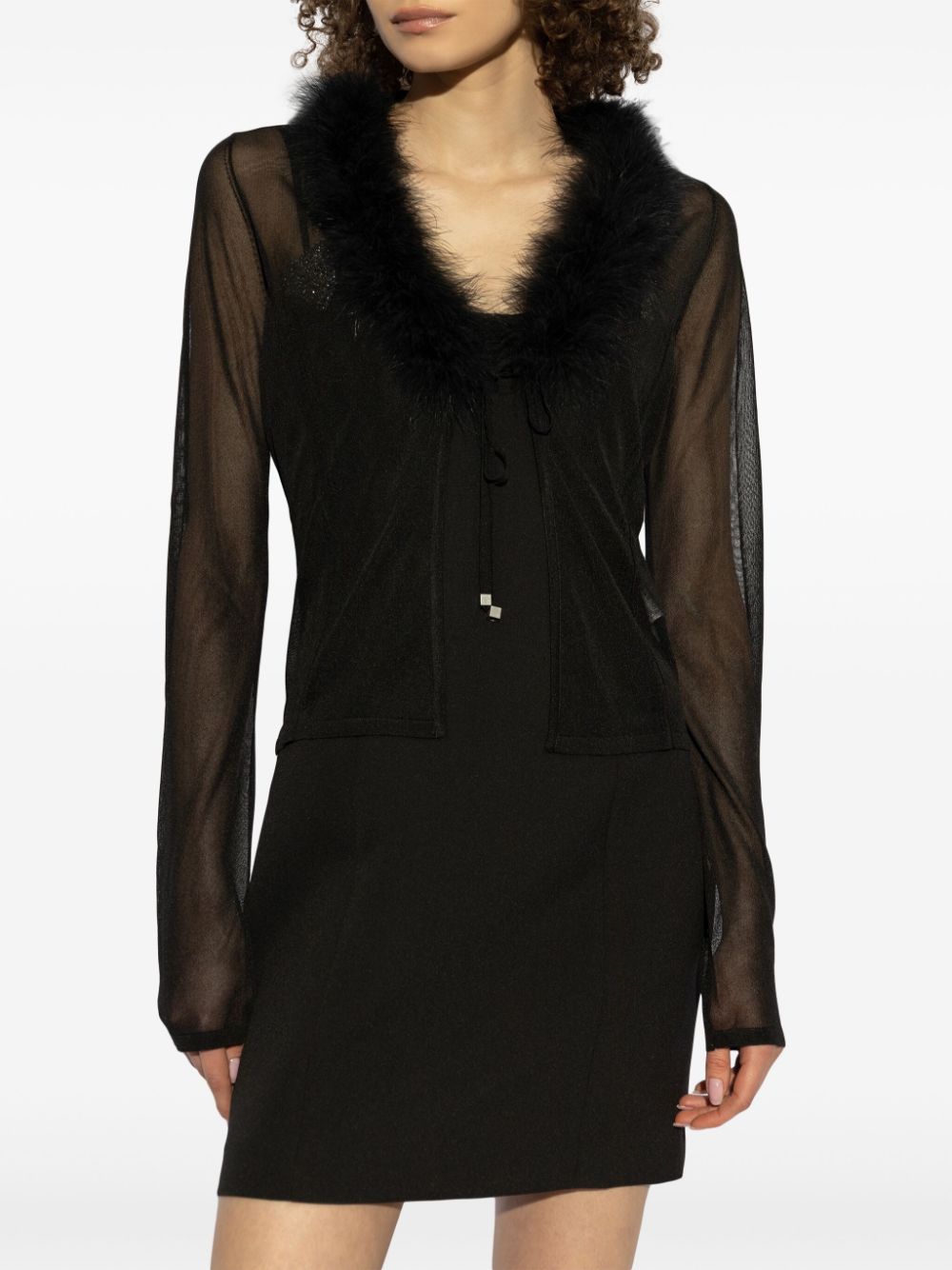 Blumarine feather-trim sheer jacket - Black