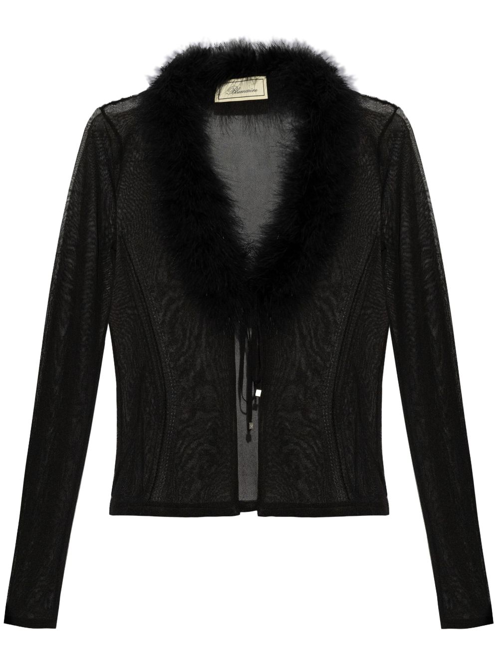 Blumarine feather-trim sheer jacket Zwart