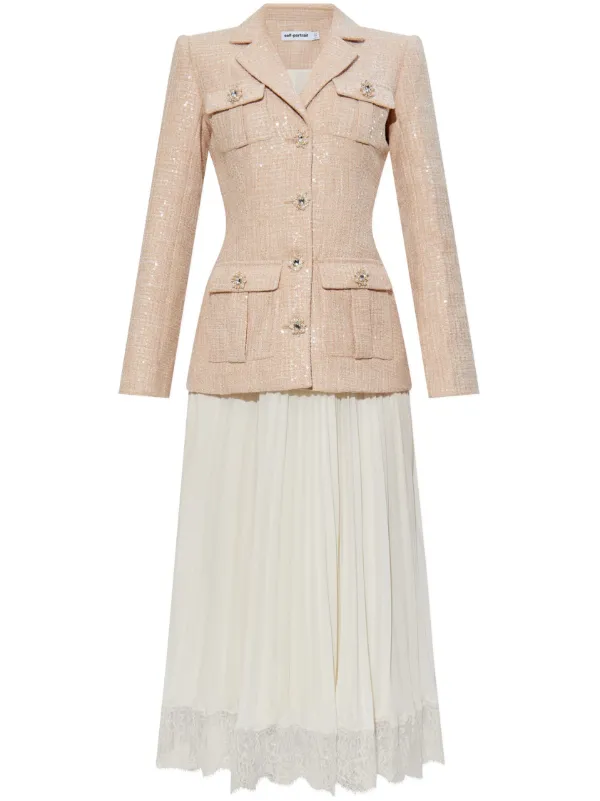 Self-Portrait スパンコール SEQUIN BOUCLE TAILORED MIDI DRESS Cream Sequin Boucle Tailored Midi Dress – self-portrait-US