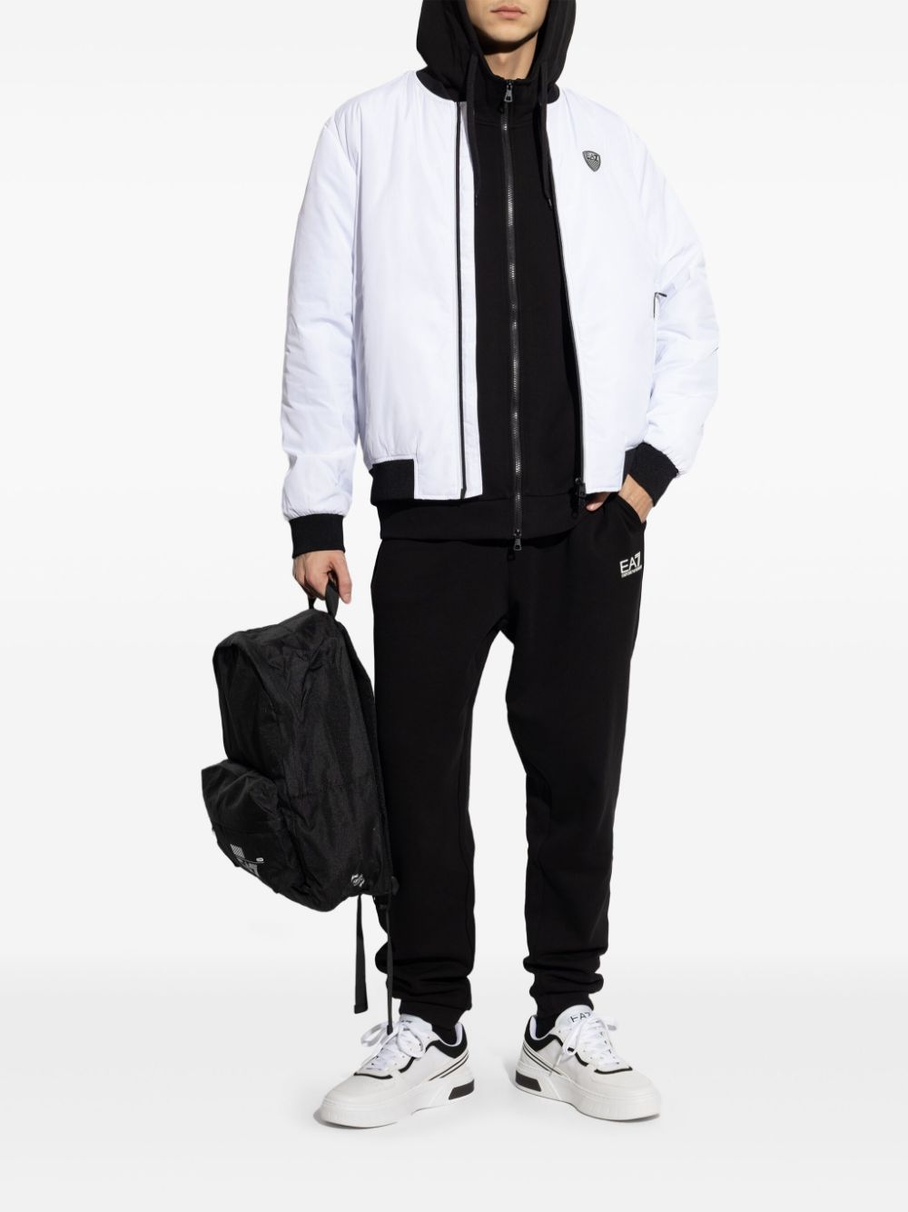 Ea7 Emporio Armani logo-appliqué bomber jacket - White