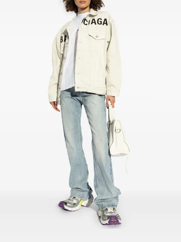Balenciaga logo-print Denim Jacket | White | FARFETCH