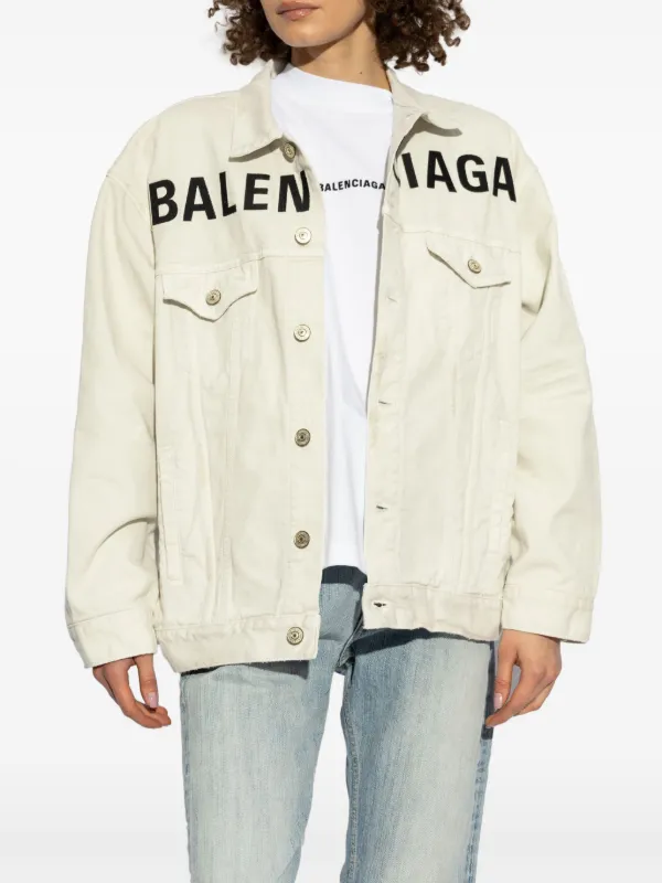Balenciaga logo-print Denim Jacket | White | FARFETCH