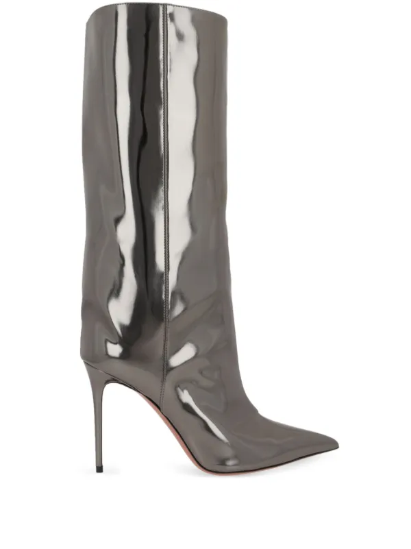 Amina Muaddi 95mm Fiona Boots in Silver