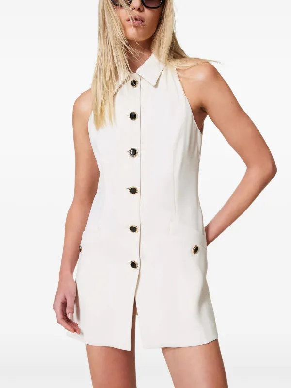 TWINSET Buttoned Crepe Mini Dress | White | FARFETCH