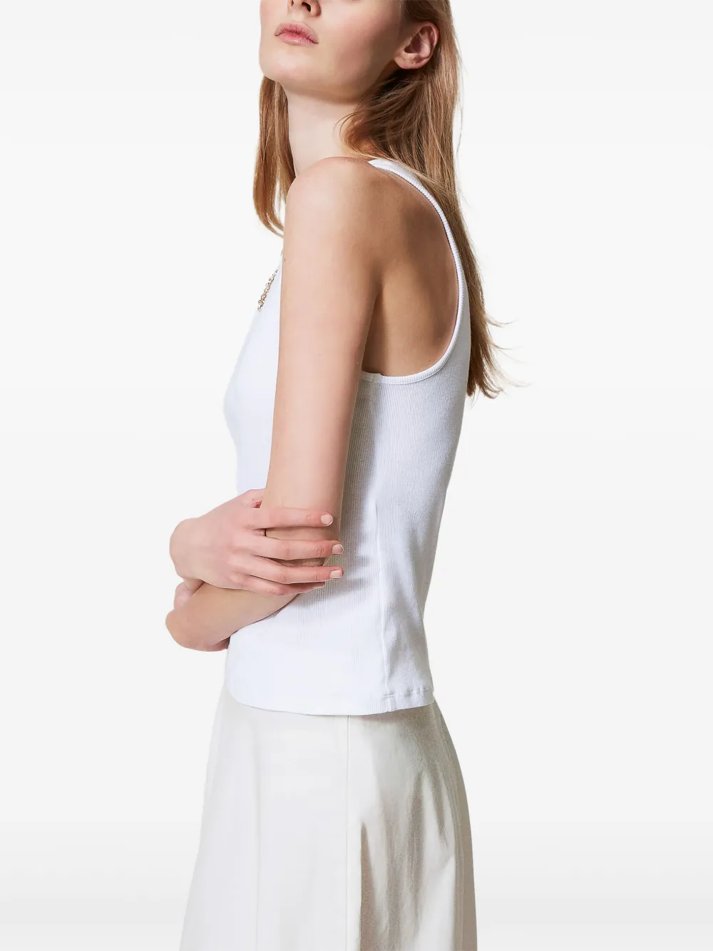 Shop Twinset Cotton Tank Top In White
