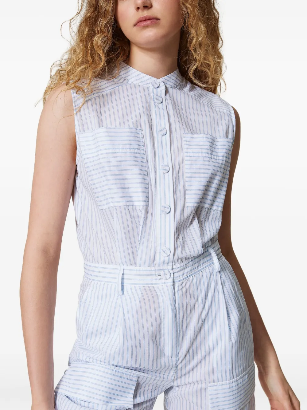 Shop Twinset Striped Utility Jumpsuit In White