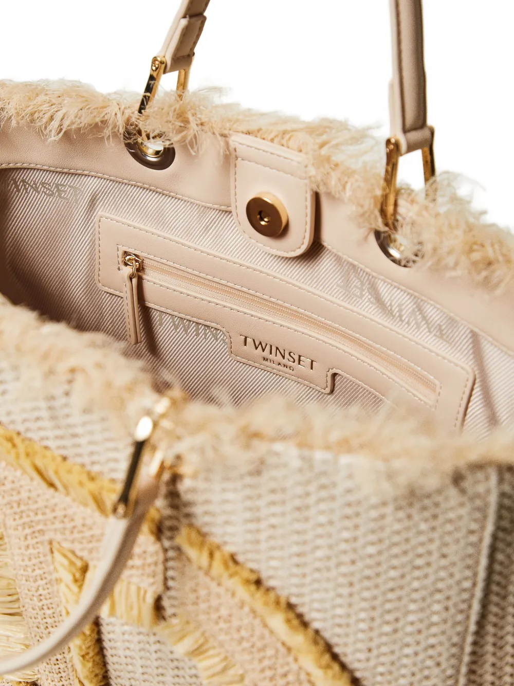 TWINSET Oval shopper met T-applicatie Beige