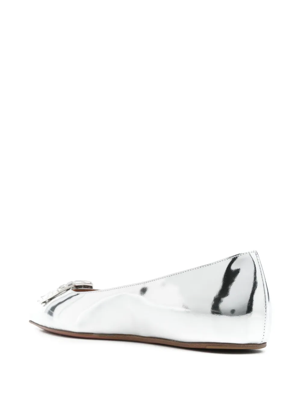 Amina Muaddi Metallic leren ballerina's Zilver
