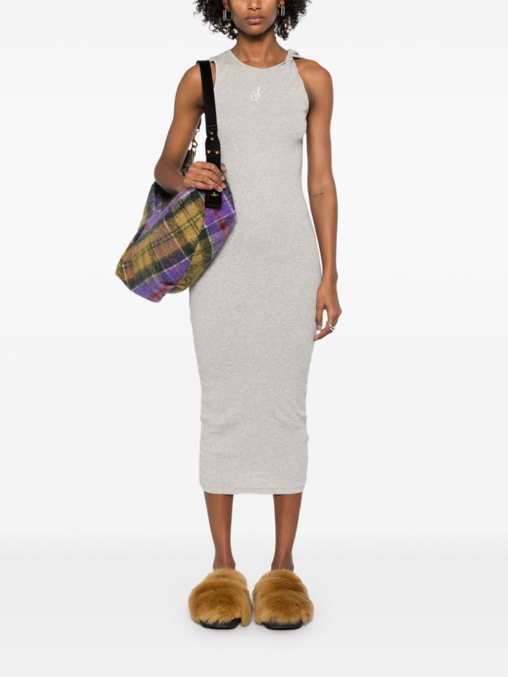 JW Anderson logo-embroidered maxi dress - Grijs