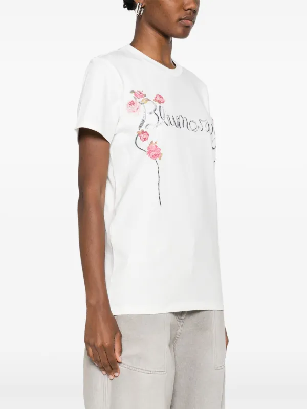 【関税込み】Blumarine ホワイト ラインストーン Tシャツ Blumarine ラインストーンロゴ Tシャツ | ホワイト | FARFETCH JP