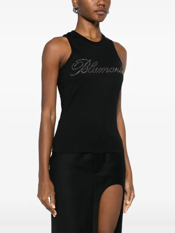 トップス Babylclub rhinestone sleeveless top Blumarine rhinestone-logo Tank Top | Black | FARFETCH