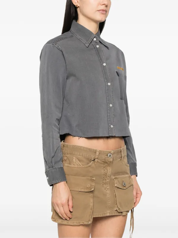 Miu Miu Cropped Chambray Shirt | Grey | FARFETCH NO