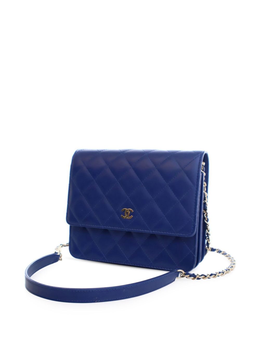 CHANEL Pre-Owned 2017-2018 Quilted Lambskin Square Wallet on Chain crossbody bag - Blauw