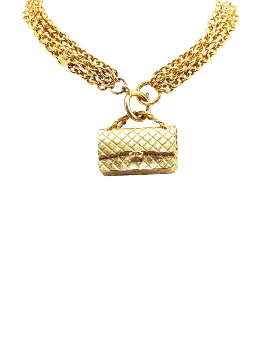 CHANEL Pre-Owned 1970-1980 Gold Plated Multi Chain Flap Bag Pendant costume necklace