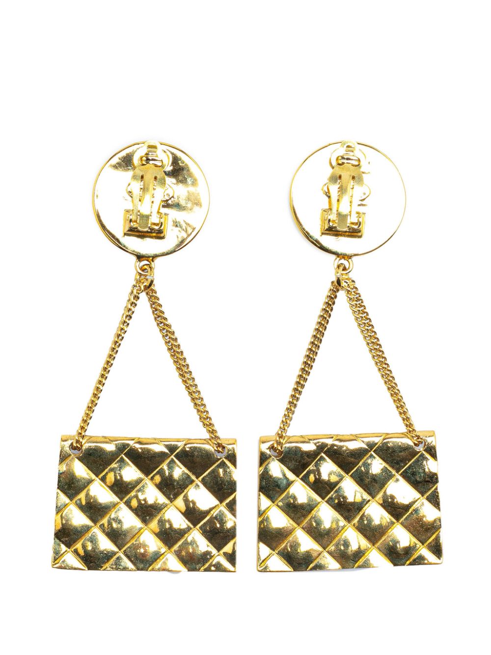 CHANEL Pre-Owned 1995 Gold Plated CC 2.55 Flap Bag Clip On costume earrings - Goud