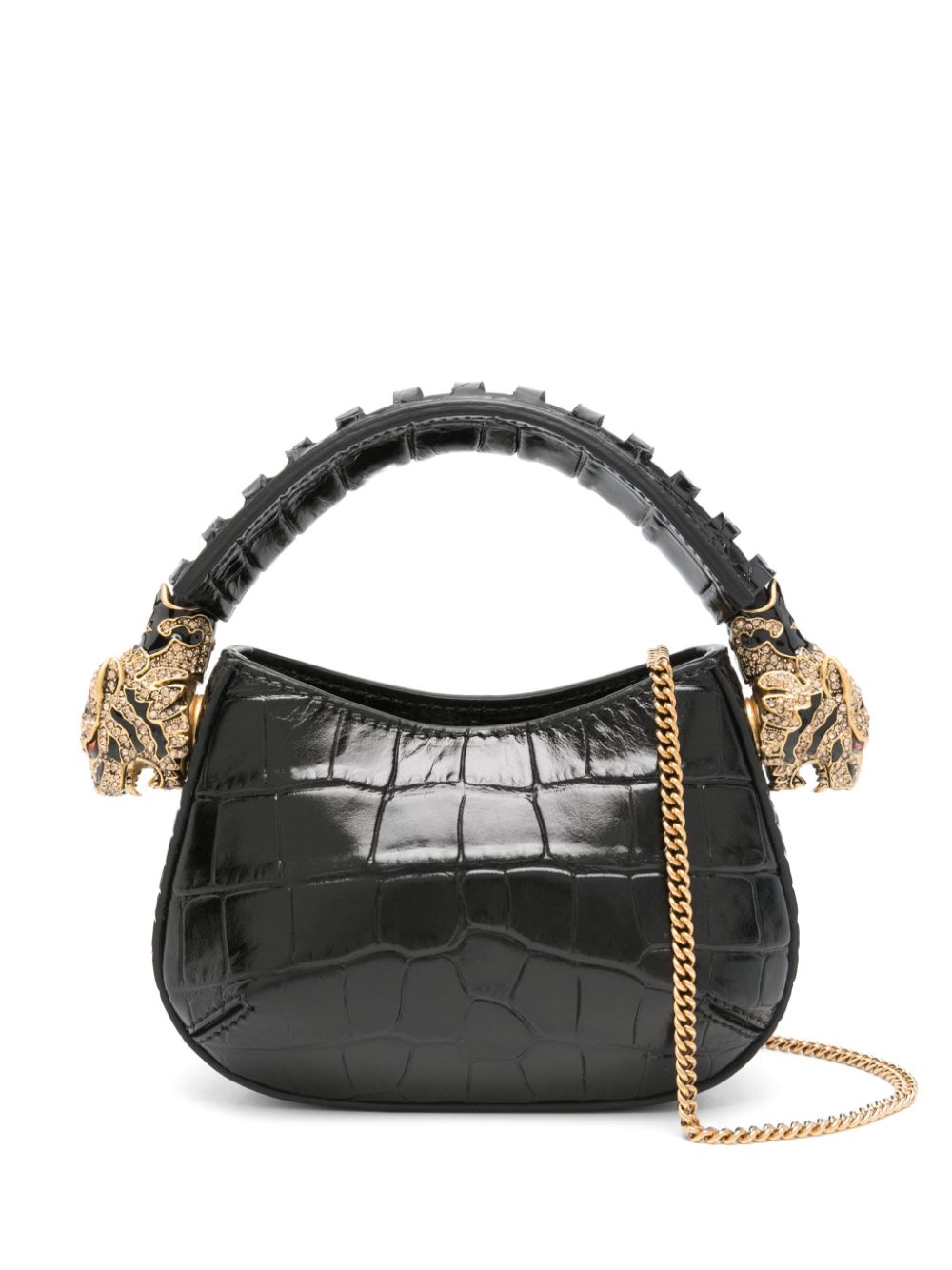 Roberto Cavalli croc-embossed mini bag Zwart