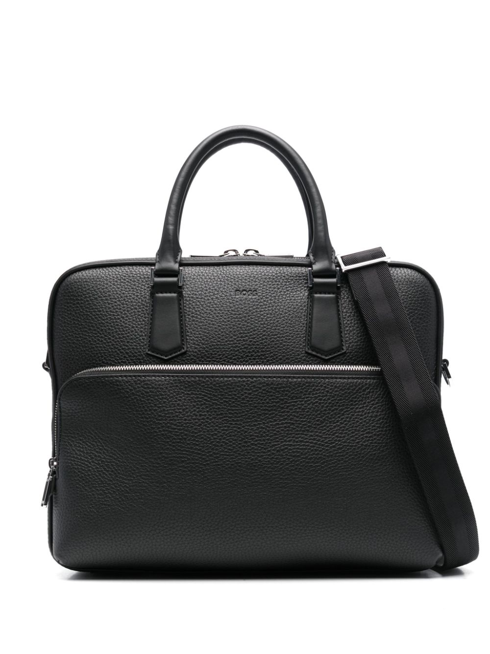 BOSS logo-debossed leather laptop bag - Black