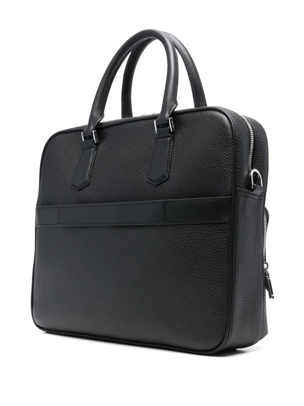 BOSS logo-debossed leather laptop bag - Zwart