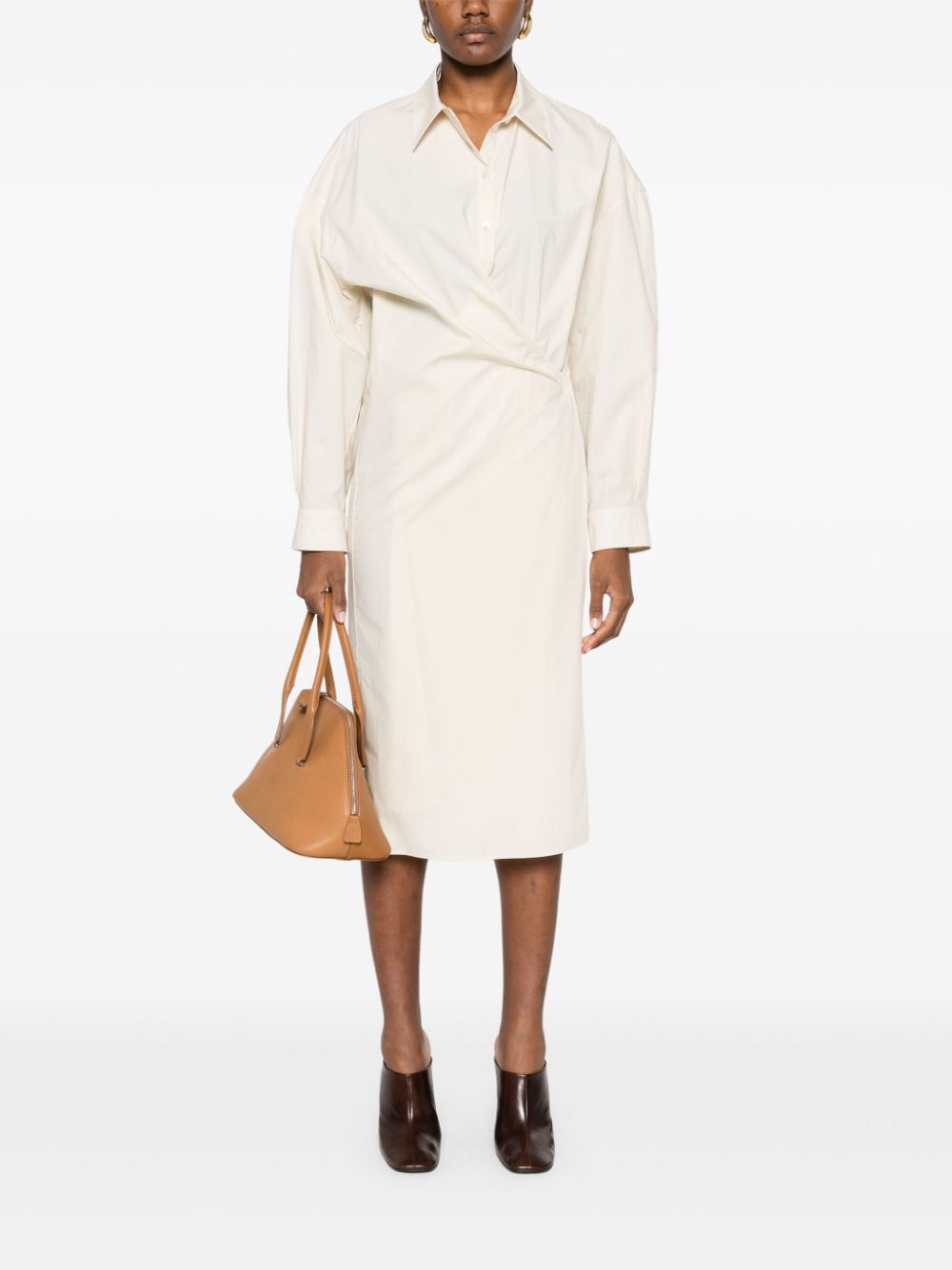 LEMAIRE straight-collar twisted midi dress - Beige