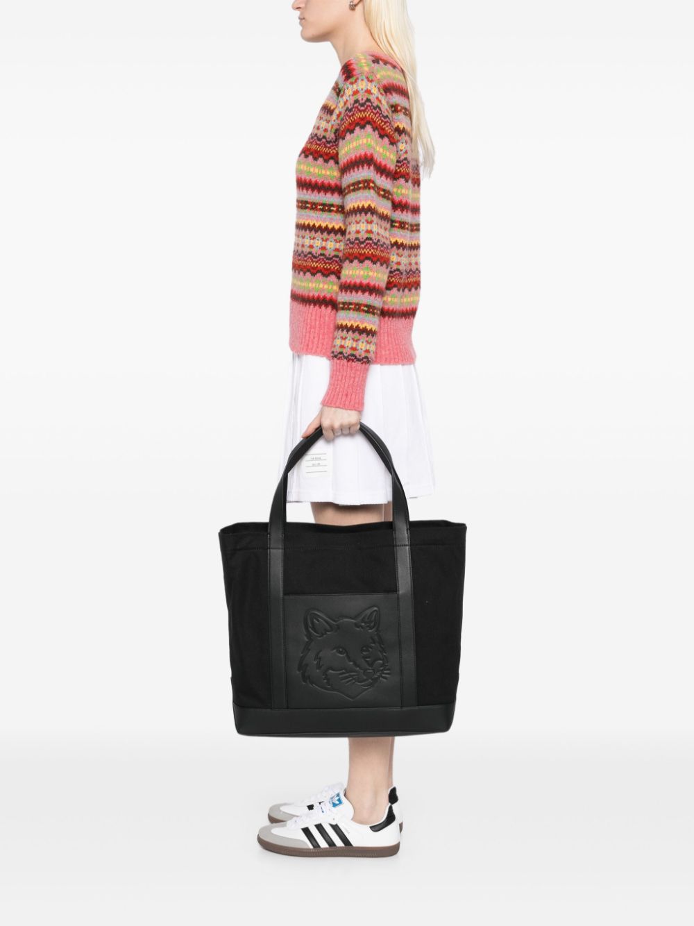 Maison Kitsuné Grote shopper met vossenkop - Zwart