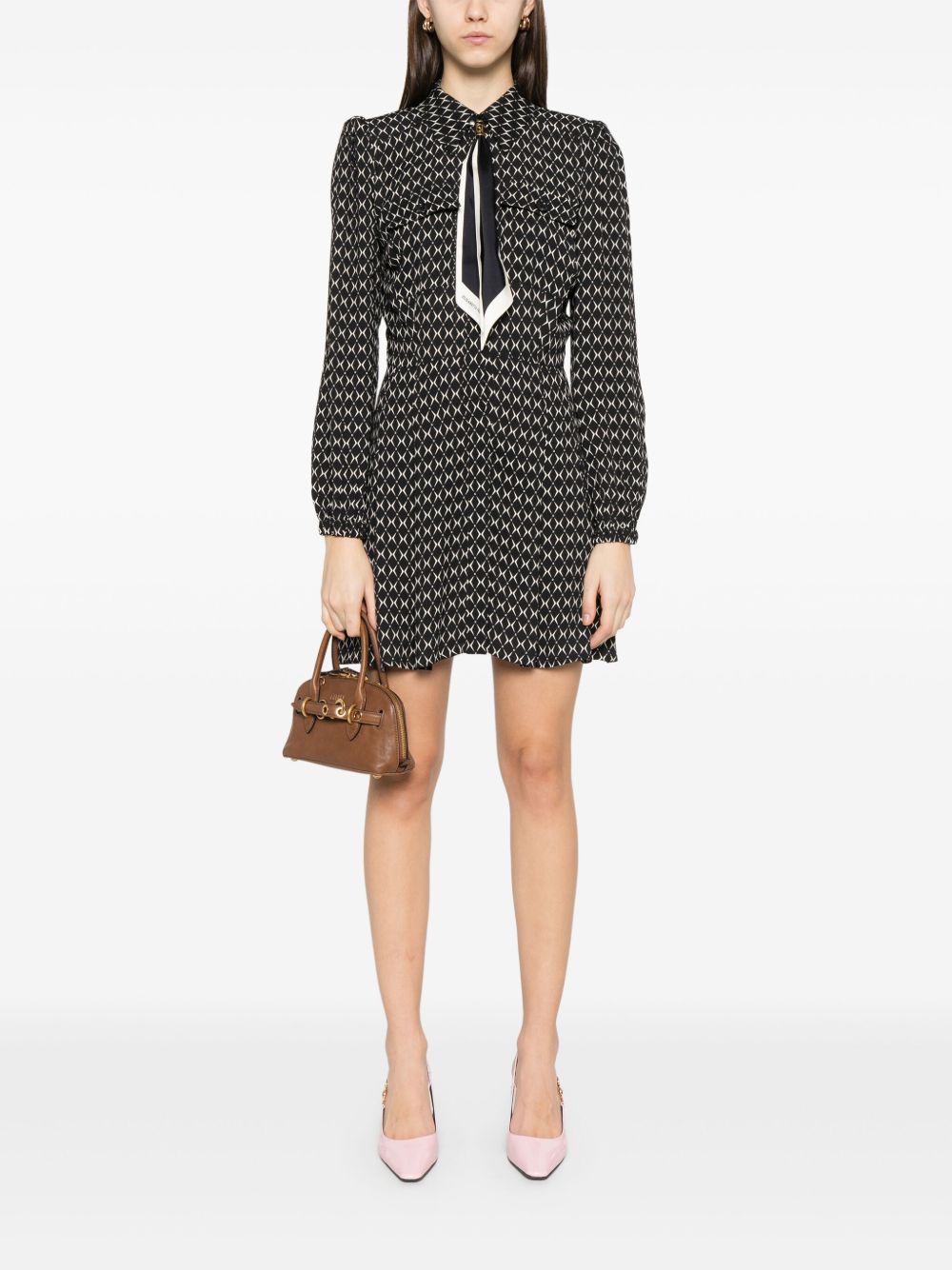 Elisabetta Franchi Georgette mini-jurk met diamantprint - Zwart