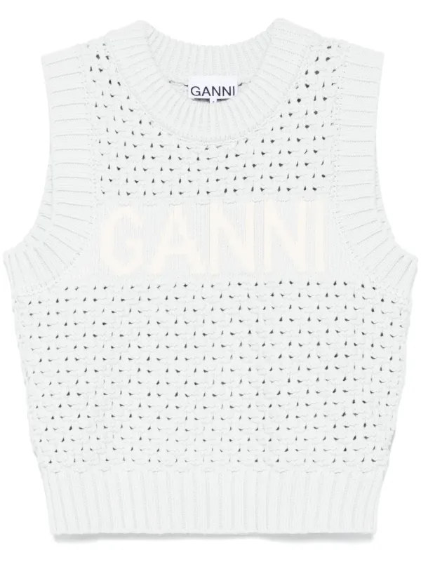 Ganni Logo-intarsia Vest in Blue