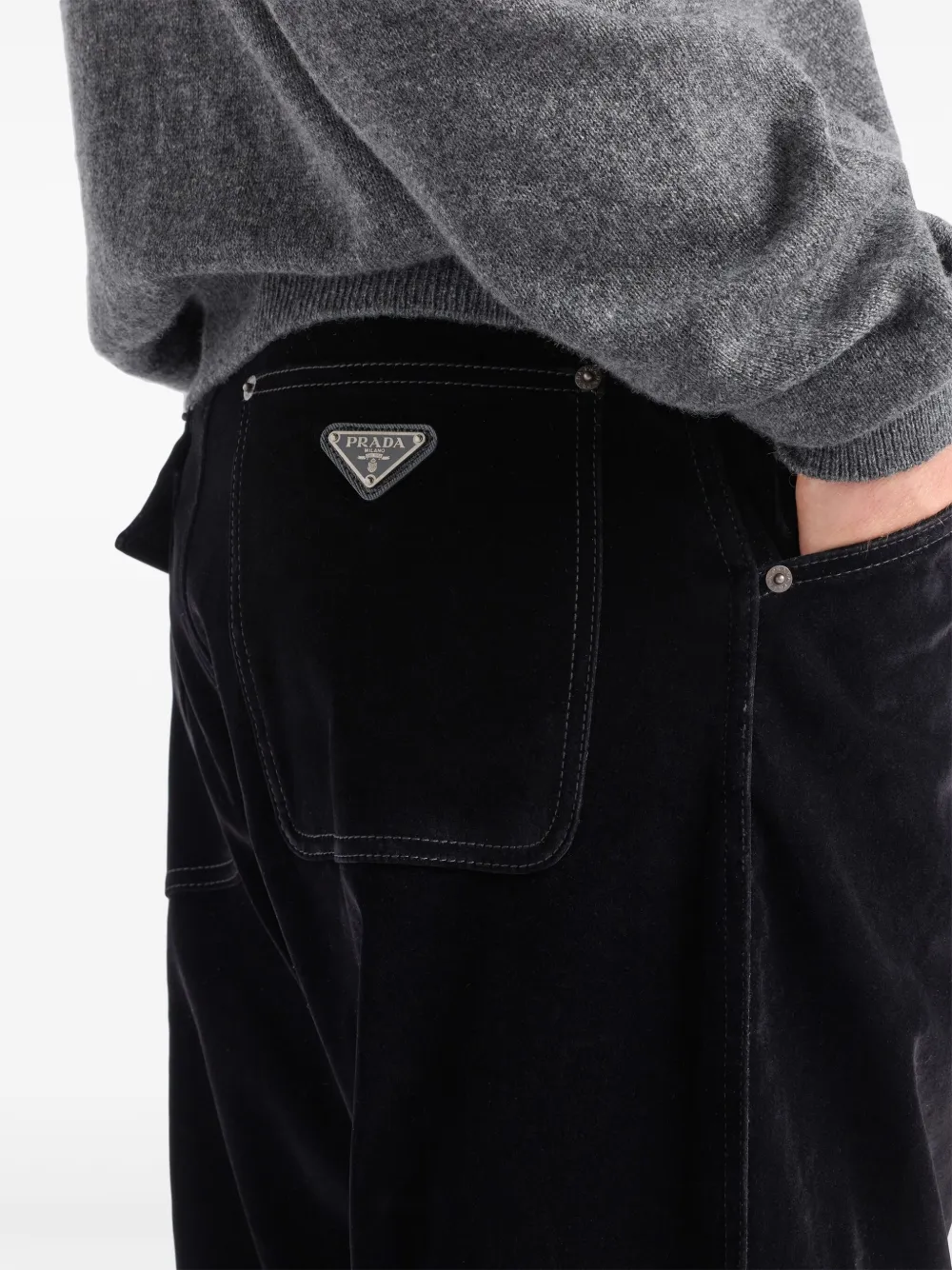 Prada Broek met fluwelen afwerking Zwart