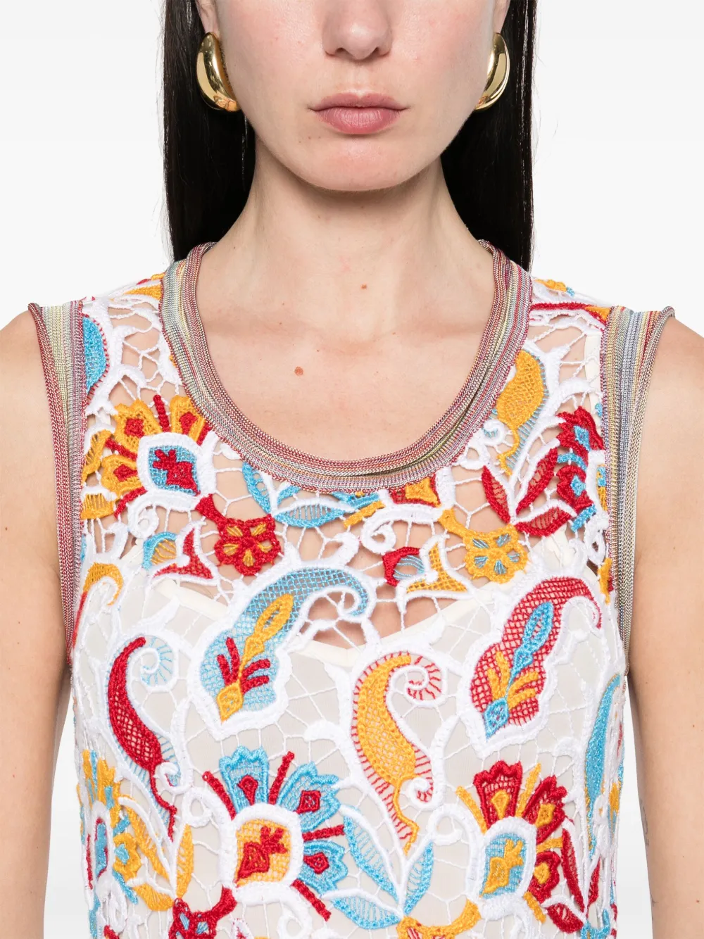 ETRO Midi-jurk met bloemenkant Wit