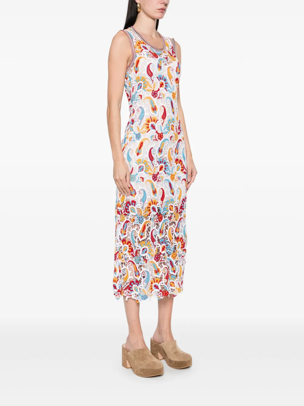 ETRO Midi-jurk met bloemenkant Wit