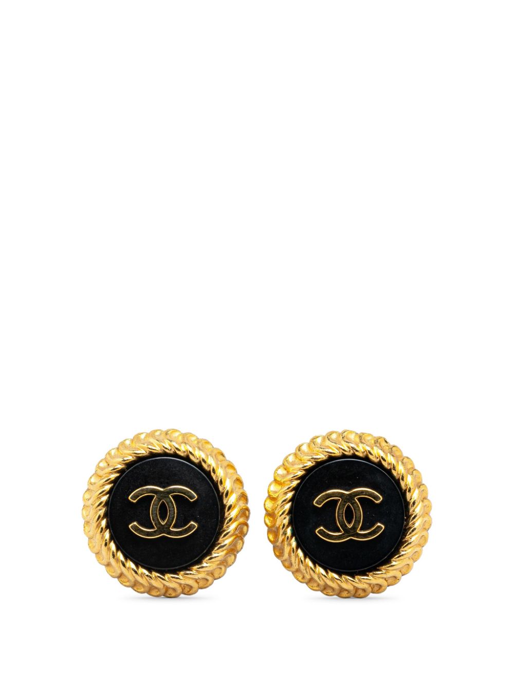 1996 Gold Plated Acrylic CC Button Clip On costume earrings