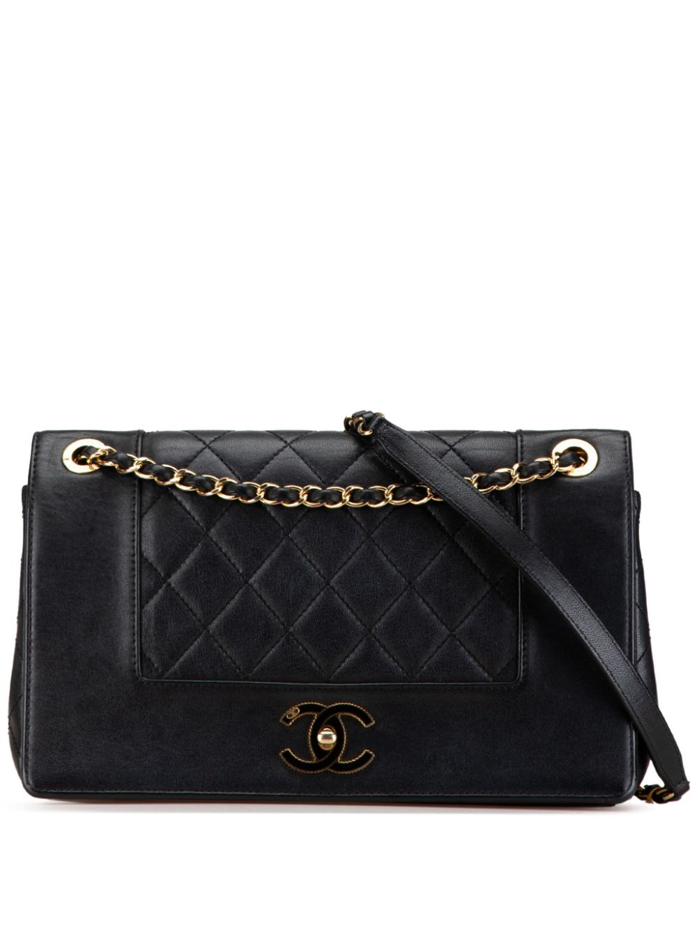 Pre-owned Chanel Mademoiselle Vintage Double Flap 中号小羊皮斜挎包（2016-2017年典藏款） In Black