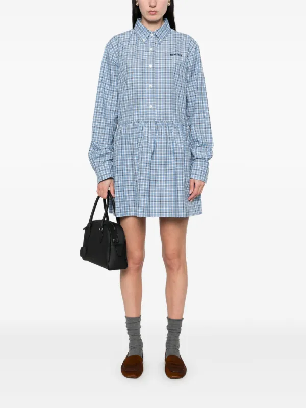 Miu Miu check-pattern Mini Dress | Blue | FARFETCH BE