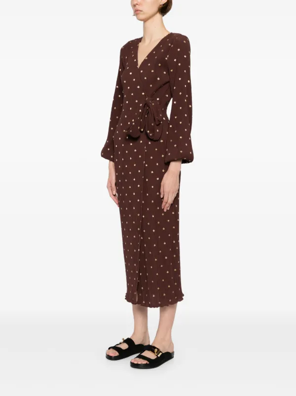 NEVER FULLY DRESSED Plisse Wrap Dress Brown FARFETCH IN - Main Image