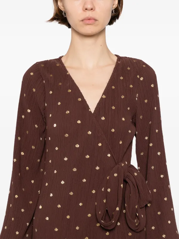 Never Fully Dressed Plisse Wrap Dress - Brown Never Fully Dressed Plisse Wrap Dress - Brown