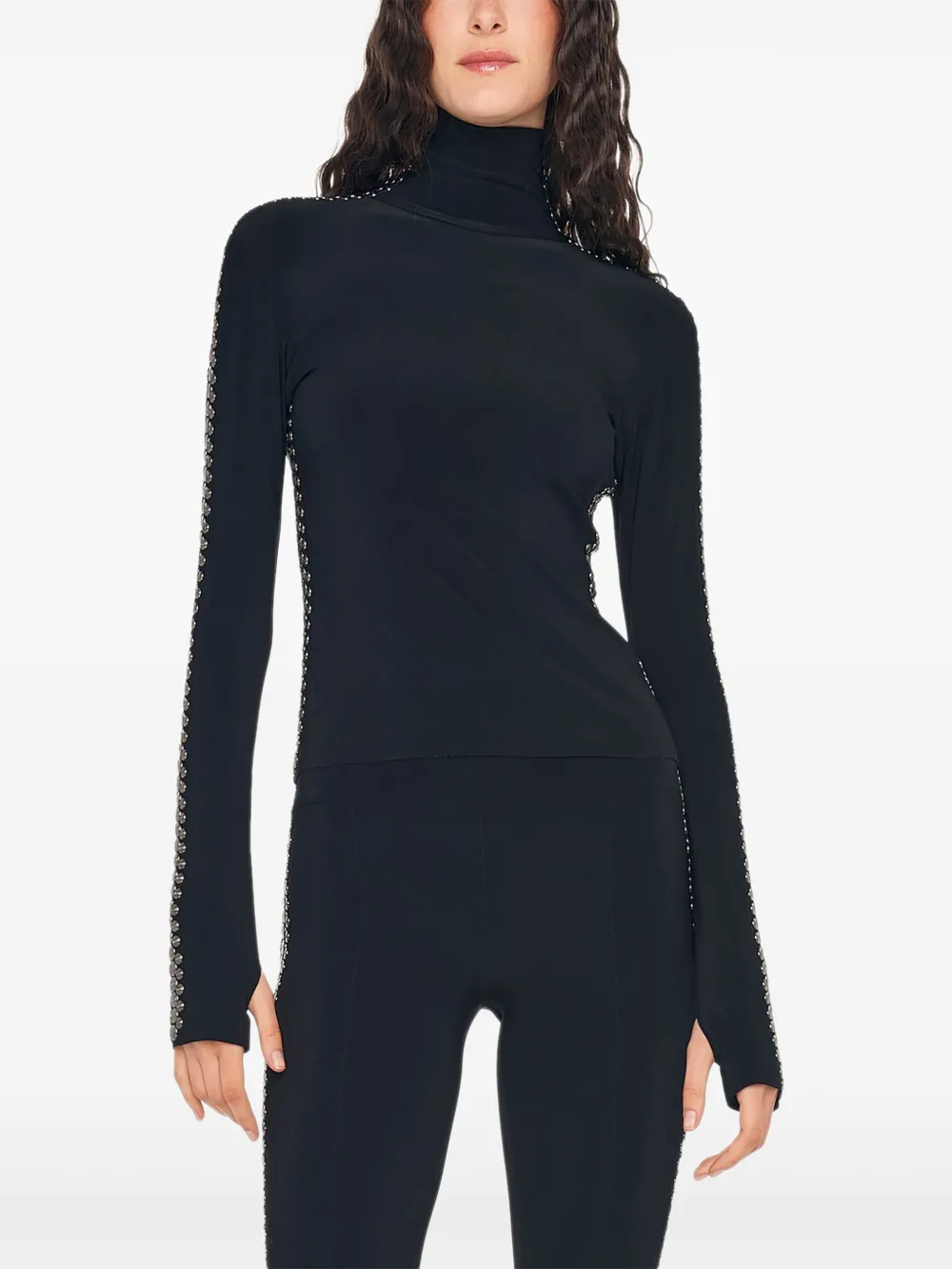 Norma Kamali stud-embellished turtleneck T-shirt - Nero