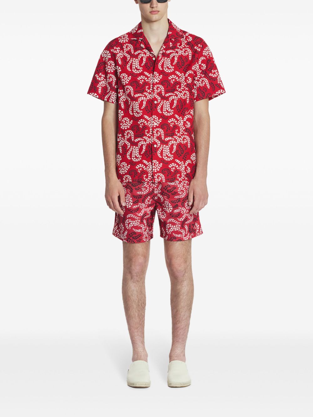 Lanvin leaf-print swim shorts - Rood