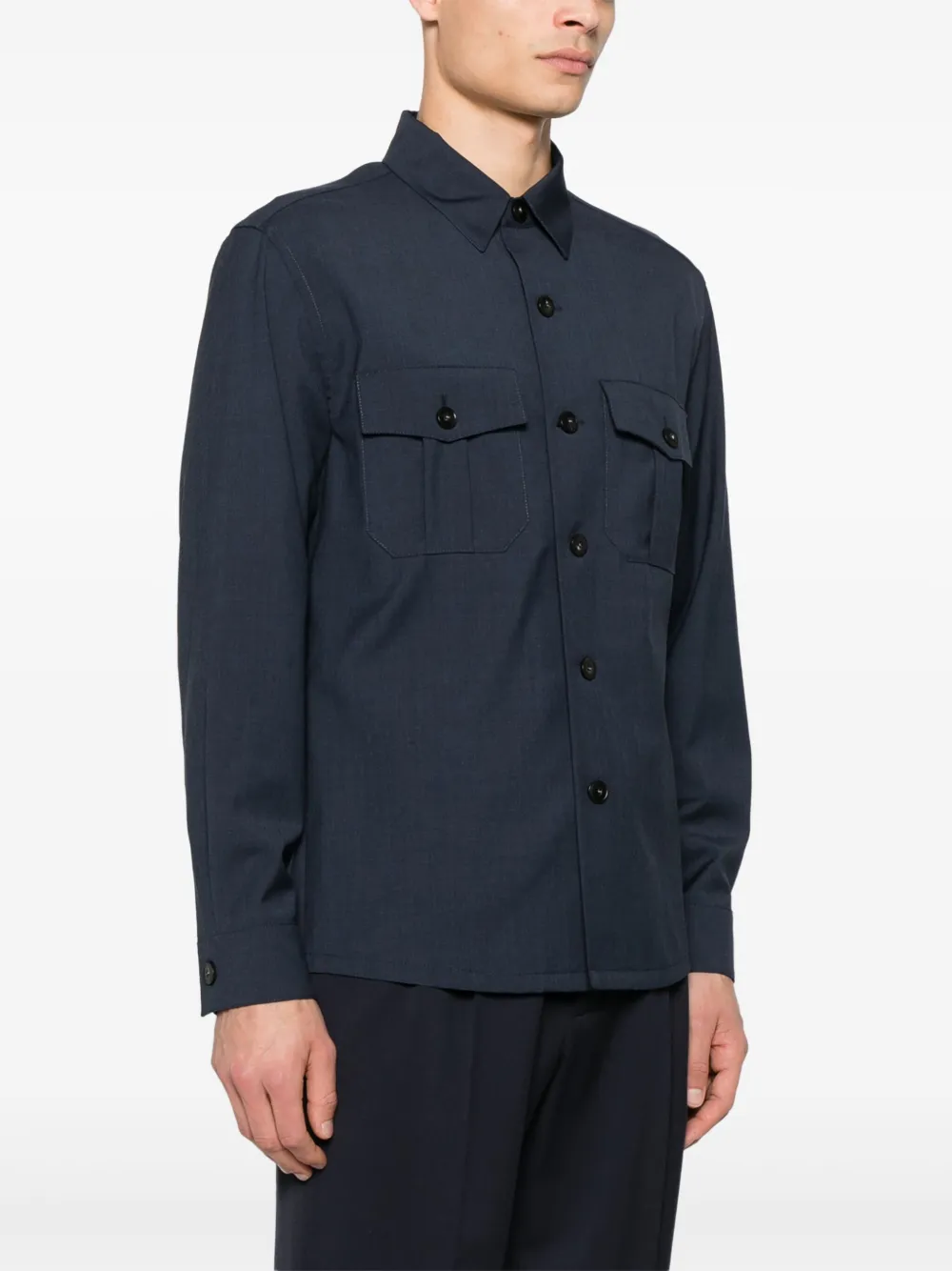 Canali Wollen overhemd Blauw