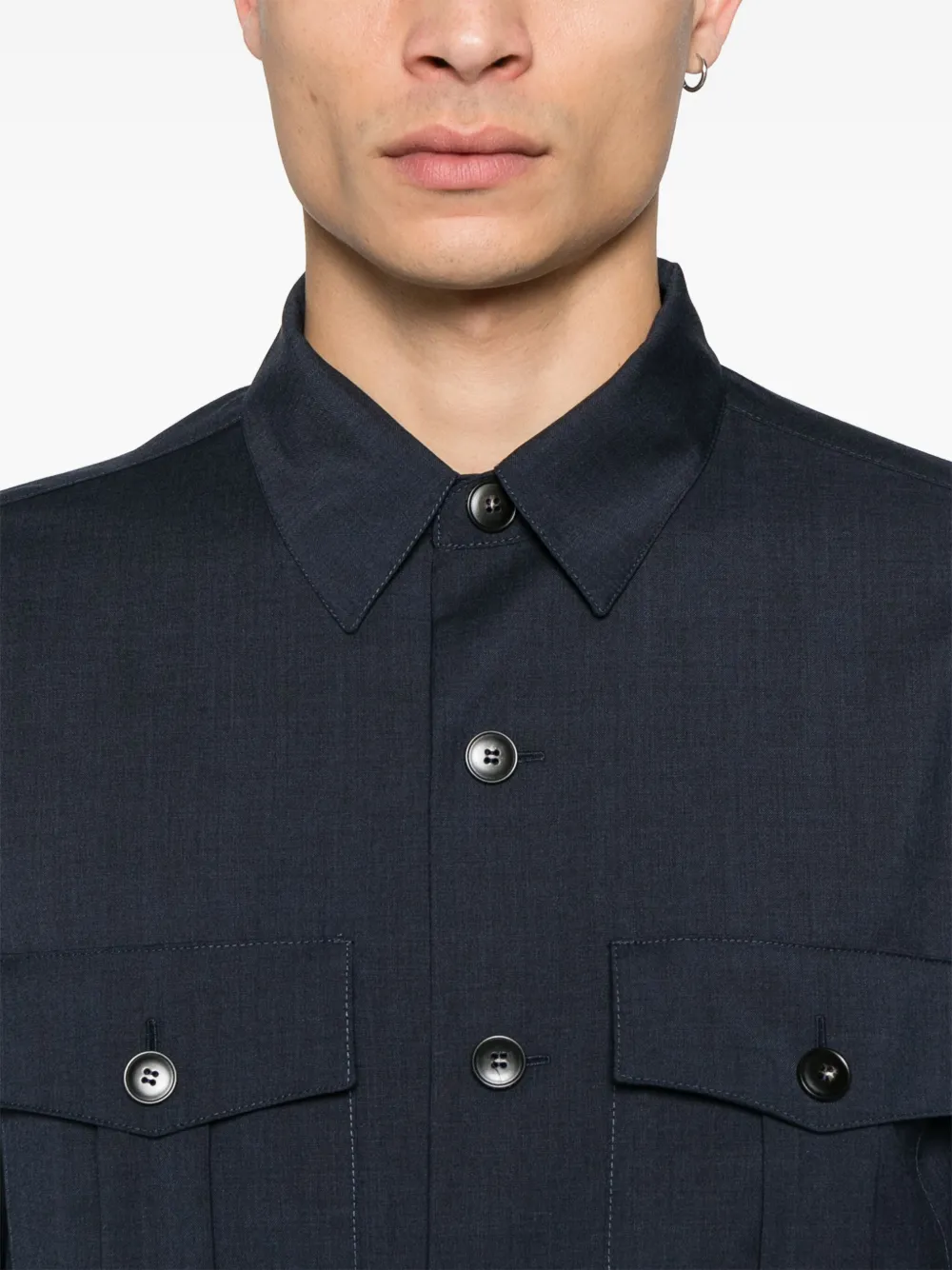 Canali Wollen overhemd Blauw