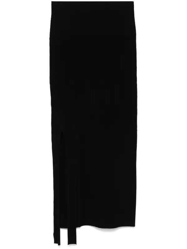 Victoria Beckham Ribbed Midi Skirt in Black