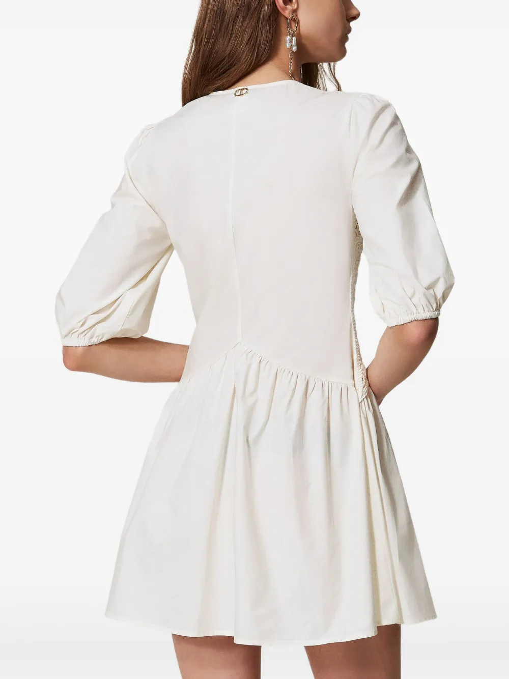 TWINSET Jurk met gehaakte vlakken en pofmouwen 00282 WHITE SNOW