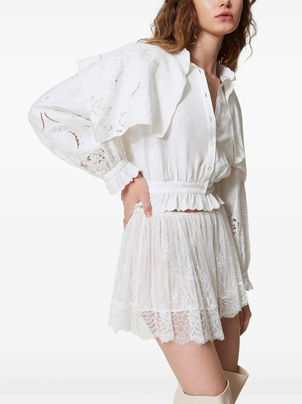 TWINSET Blouse van linnenblend 00282 WHITE SNOW
