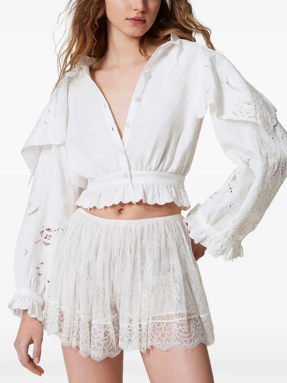 TWINSET Blouse van linnenblend - 00282 WHITE SNOW