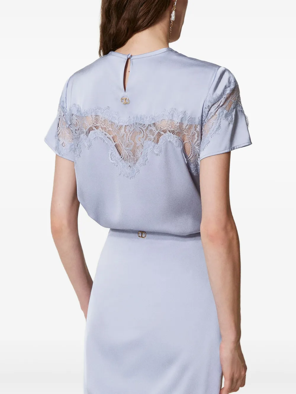 TWINSET Top met korte mouwen en kanten vlakken Paars