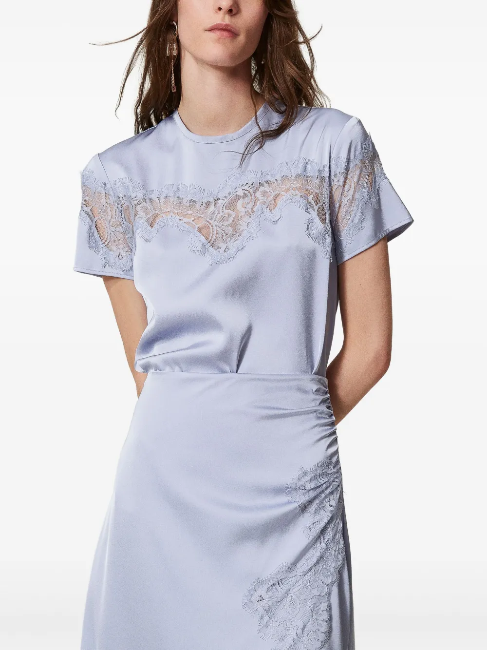 TWINSET Top met korte mouwen en kanten vlakken Paars