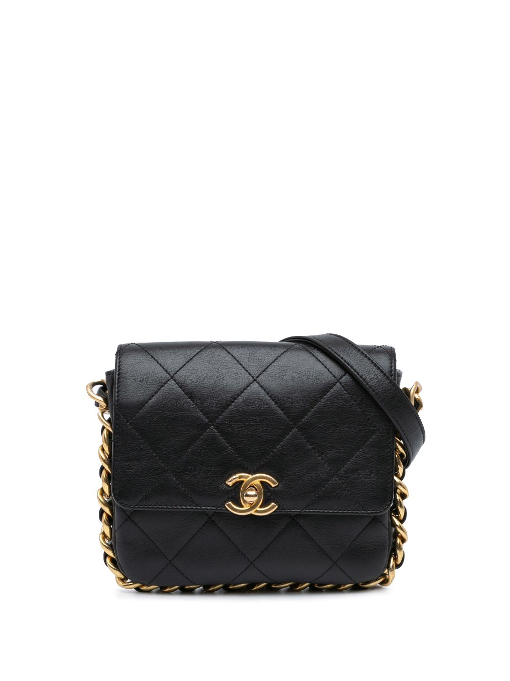 CHANEL Pre-Owned 2021-2024 Small Quilted Calfskin Framing Chain Flap crossbody bag - Black