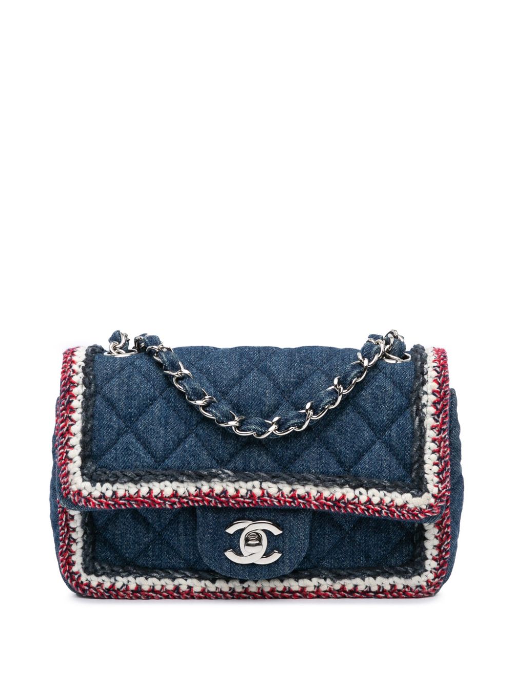 CHANEL Pre-Owned 2018 Mini Rectangular Classic Denim Tweed Framed Single Flap shoulder bag - Blue